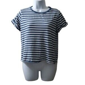 Wild Fable Cuffed Sleeve Womens Blue Striped Shortsleeve Cropped Top Tee Shirt